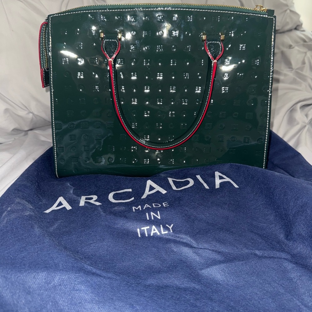 Arcadia Green Patent Leather Handbag